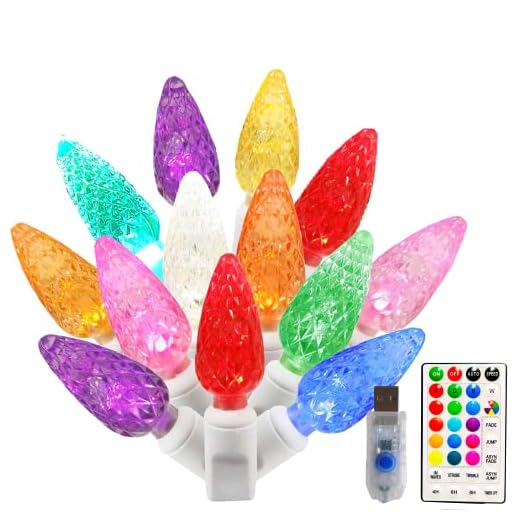 BONUO RGB C6 Christmas Lights,16ft 50 LED Color Changing Strawberry String Lights USB Plug in with Remote Timer for Outdoor Indoor Wedding Party Bedroom Holiday Decor