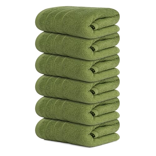 Image of Tens Towels Pack of 6 Hand Towels, 100% Cotton, Lighter Weight, Quick to Dry, 16 x 28 Inches, Super Soft & Absorbent, Perfect for Bathroom & Kitchen, Green