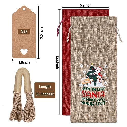 Image of Burlap Wine Bags 12 Pcs Christmas Wine Bottle Bags, Reusable Wine Gift Bags with Drawstrings Tags & Ropes for Christmas, Weddings, Holiday Party, Birthdays, Travel, Blind Tastings, Home Storage 750ml