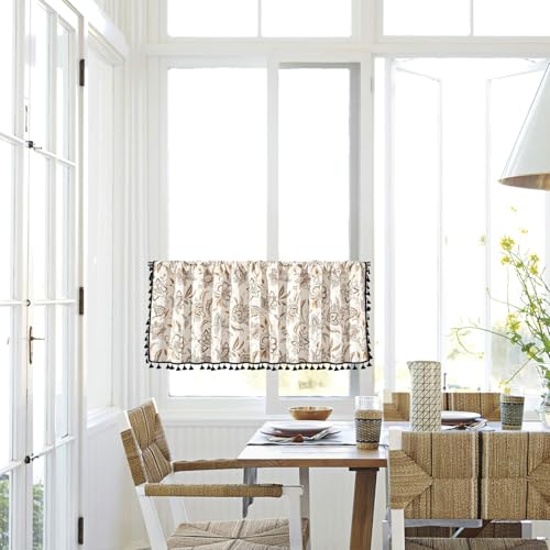 Visillo para café estilo cortina corta bohemia de algodón y lino beige 4