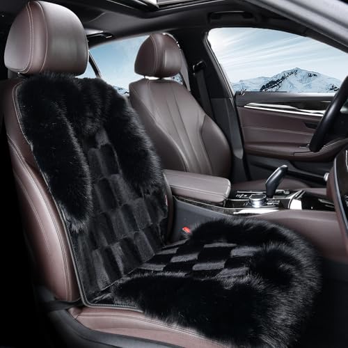 Image of Coverado Sheepskin Car Seat Cover, Fluffy Fuzzy Long Plush Seat Covers, Soft Seat Protector for Car Driver Seat, Luxury Car Seat Cushion, Non-Slip Front Seat Covers Universal Fits Most Cars, 1Pcs