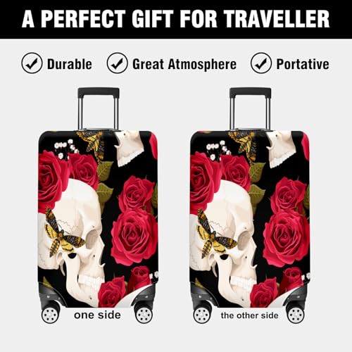 Travel Luggage Cover Suitcase Protector Scratch-Resistant Fit Not Included Suitcase Skull With Flowers And A Moth XL-30-32in 6
