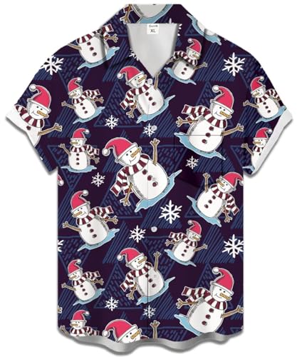 Gwnnb Christmas Shirt for Men Short Sleeve Regular Fit Retro Casual Button Down Holiday Hawaiian Shirts