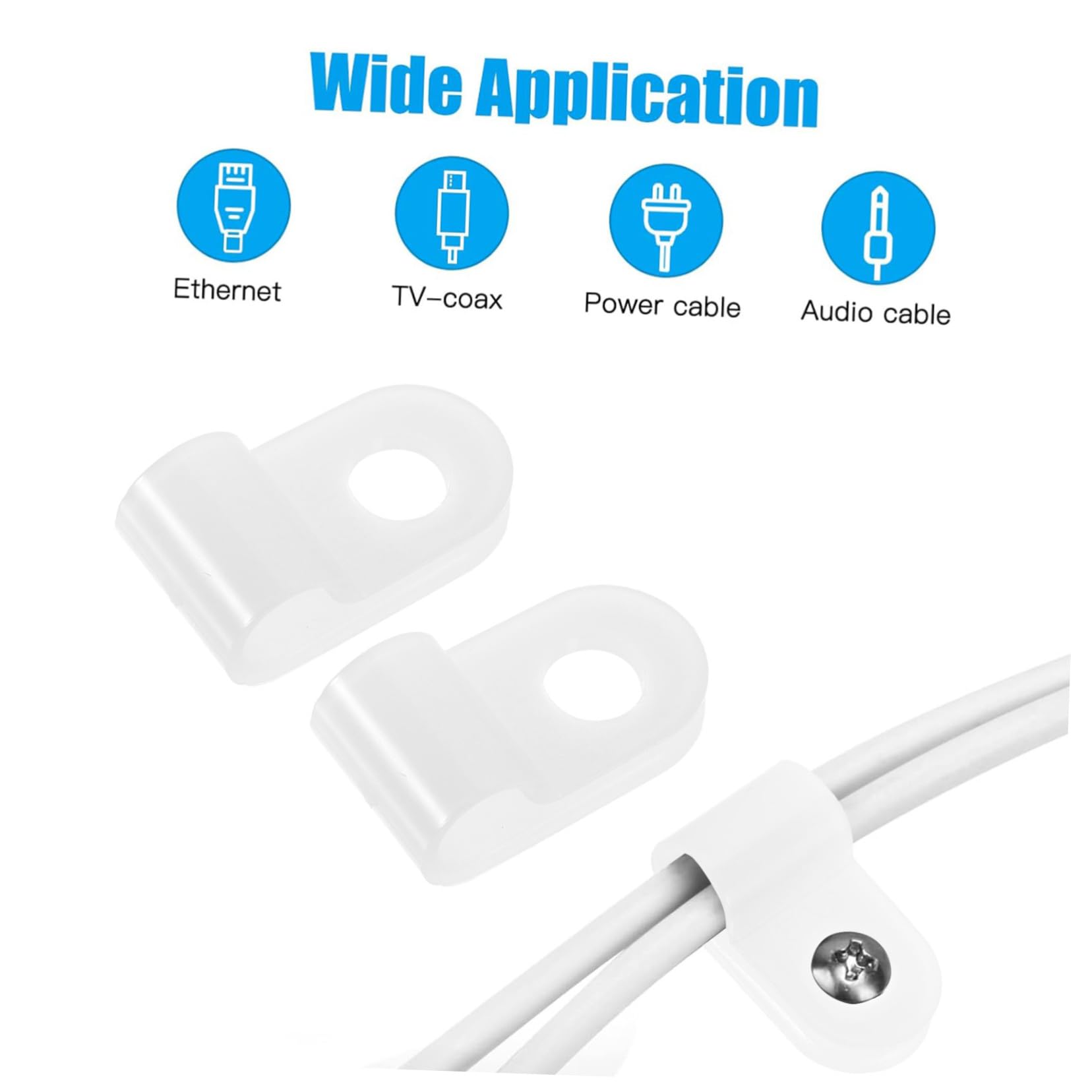 Attaches de câbles, Lot de 100 Serre-câbles en Nylon R-Clip for câbles téléphoniques 3/16 po, PVC, for l'extérieur