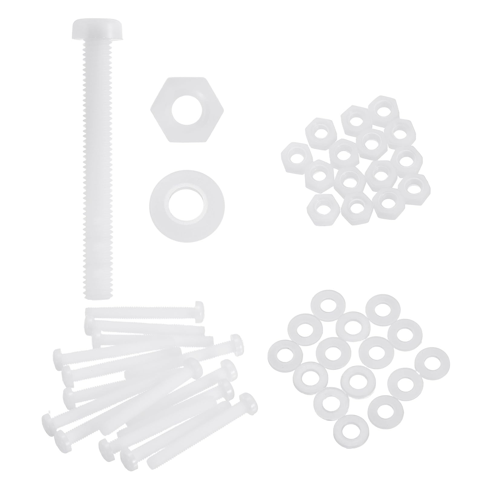 sourcing map 15 Set M6x50mm Nylon PA66 Plastic Cross Round Head Screw Phillips Bolts Hex Nuts Flat Washers Assortment Kit, Metric Full Thread Bolt Fasteners for DIY Machine Assembly, White