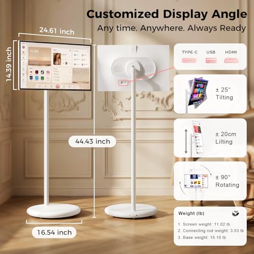27" Portable Smart Touchscreen Tablet TV on Wheels, Android 15 OS Mobile Smart Display with Google EDLA Certification, 6GB+128GB, Built-in Battery, 4K Camera, Wireless Casting, Rotating Rolling Stand by VLH - Image 8