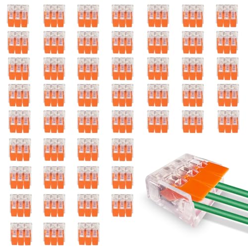 Peaceya 50 Stück Kabelverbinder 3-Leiter Klemmen bis 4 mm Verbindungsklemmen Klemme mit Betätigungshebel Kabelklemmen Elektro Klemme Lüsterklemmen für Feste Kabe