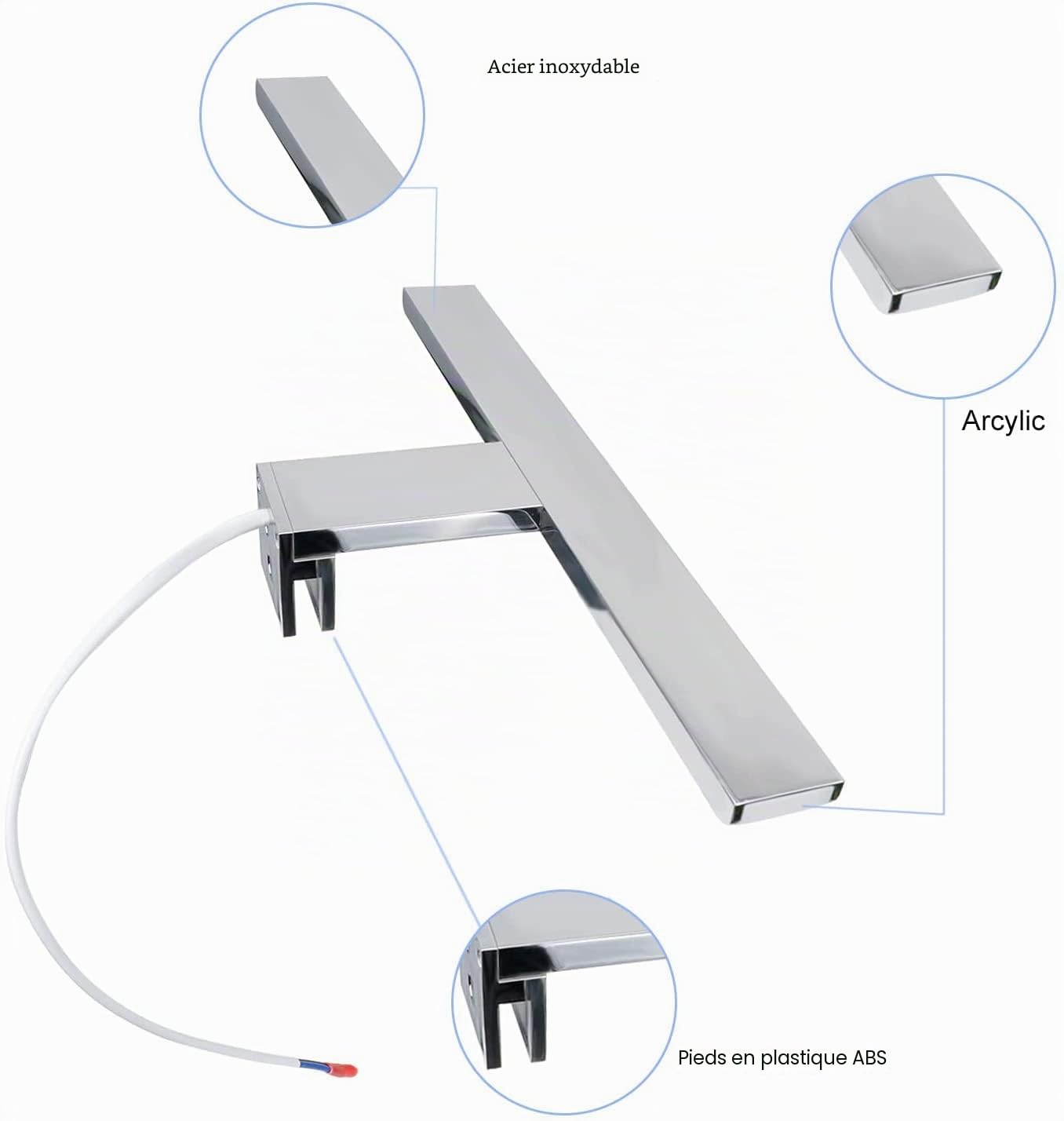 Lampe Miroir de Salle de Bain 30cm LED 7W 490 Lumen 230V Full Aluminium 3in1 Étanche IP44