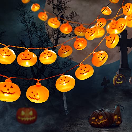 Decoraciones de Halloween de 16.4 pies, 30 luces LED de calabaza, funciona con pilas, 2 modos de luz, decoración de Halloween para el hogar, interior, exterior, Halloween, festival, disfraces, decoraciones de fiesta