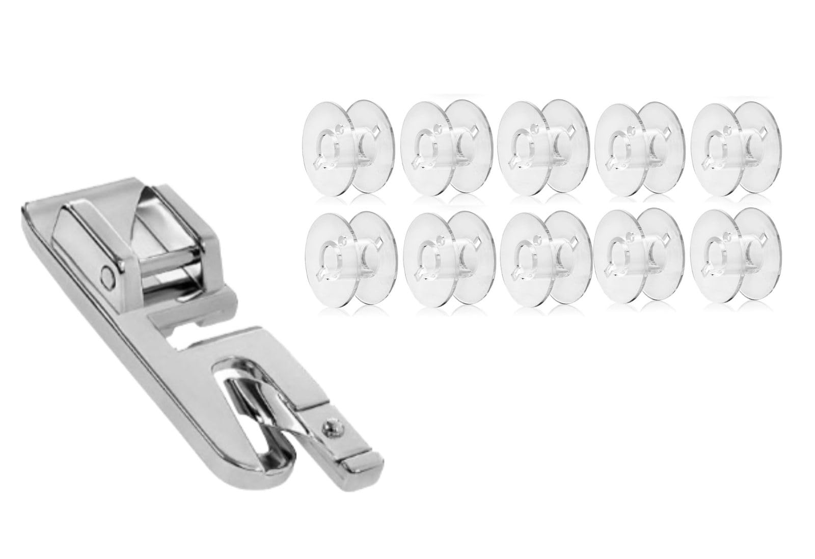 Zenith Combo of Plastic Bobbins and Pico Hemming Pressure Foot for All Domestic Automatic Sewing Machine Like Usha janome Singer Talent Brother etc Front Loading Embroidery Machines. White Steel (11)-image-27