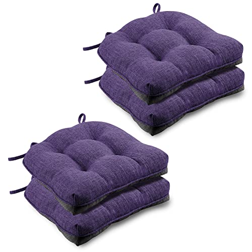 Wellsin Indoor Chair Cushions For Dining Chairs 4 Pack, 15.5" X 15.5" Kitchen Chair Cushions With Ties And Non-Slip Backing, Tufted Shredded Memory Foam Kitchen Chair Pads (Purple) #TOP4