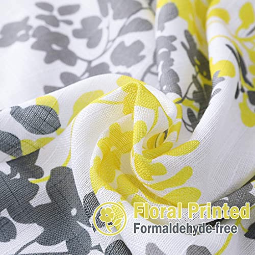 Metro Parlor Yellow Gray Window Door Curtain 100-Inch Extra Wide Semi Sheer Patio Sliding Glass Door Panel, Floral Patterned On White Linen Texture Drape With Grommets, 84" Length 1 Pack #TOP2