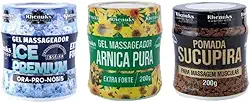 KIT com 3 Pomadas Massageadora, Gel Arnica Pura Extra Forte, Pomada Sucupira, Gel Ice Premium, 200g, 3 Unidades