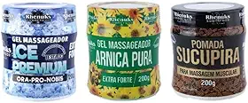 KIT com 3 Pomadas Massageadora, Gel Arnica Pura Extra Forte, Pomada Sucupira, Gel Ice Premium, 200g, 3 Unidades