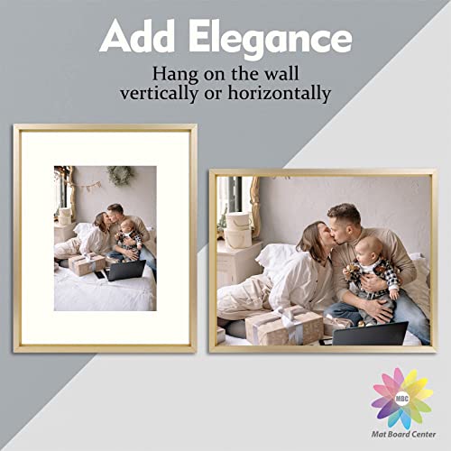 Mat Board Center, 8X10 Aluminum Picture Frame - Displays 5X7 With Mat And 8X10 Without Mat - Horizontal And Vertical For Tabletop Wall Mounting Metal Photo Frame (Gold, 2-Pack) #TOP2
