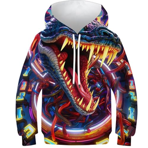 Enfants garçons hoodie pull imprimé 3D serpent coloré à capuche avec poche kangourou 13-15Y
