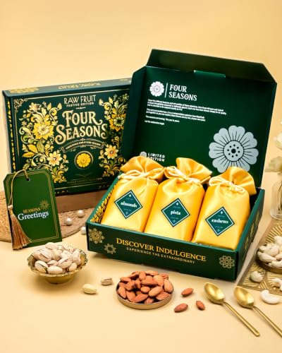 Image of HyperFoods Rakhi set for brother with dryfruit RawFruit Four Season's Dry Fruit Gift Box (300 grams) with Rakhi set of 2 Dry fruits gift pack Rakhi Gift Hamper for Brother
