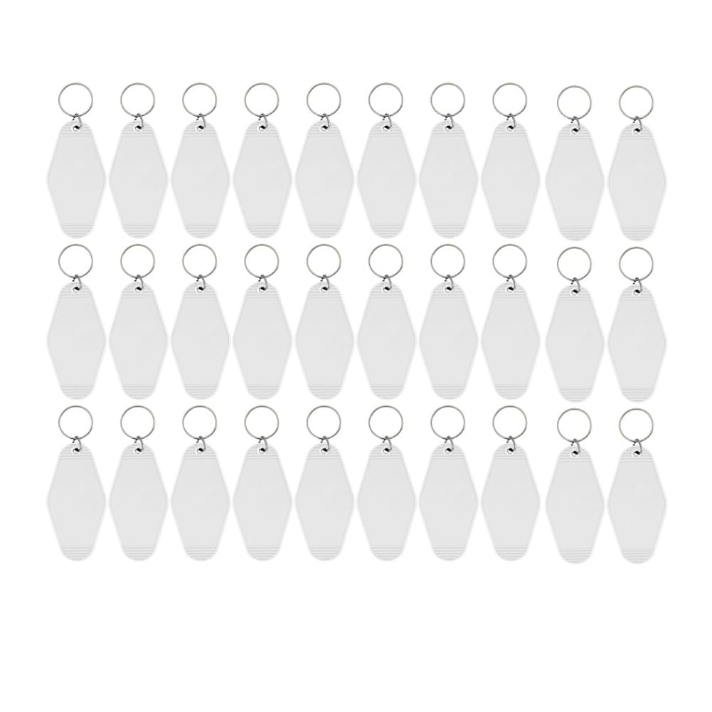 Ocnvlia White 30Pack Motel Keychain Sublimation Blank Keychain For Vinyl Diy Crafting Keychain