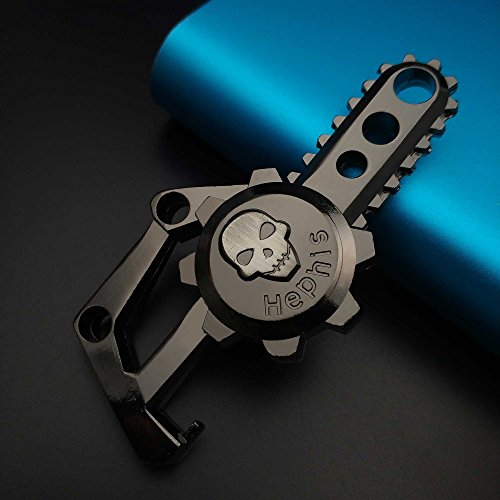 Hephis Chainsaw Skull Car Keychain with Dual Rings for Men,Women,Bottle Opener(Gun Black)