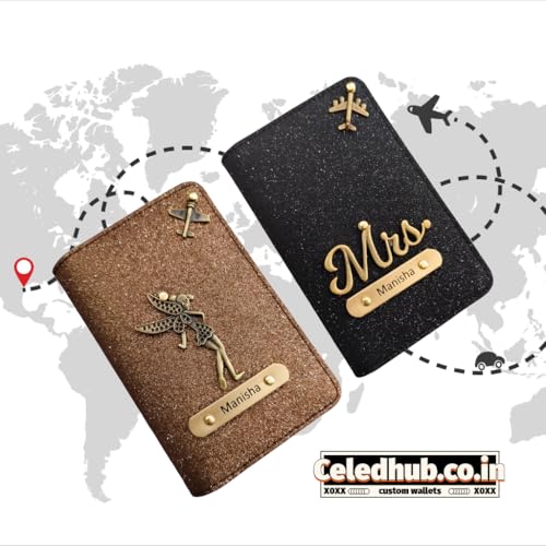 Image of Personalised Glitered Name Passport Cover Combo Pack| Combo Pack of 2 | Passport Cover for Womens and Girls| Gift Pack|Travel Assessories Brown & Black