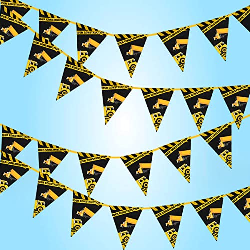 Image of WOW Party Studio Construction Theme Happy Birthday Bunting Banner - 10ft Long Flag Pennants, Premium Cardstock Kids Birthday Party Decorations, Wall Hanging Truck Theme Backdrop Banners