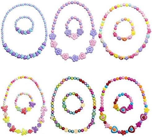 6 Sets Toddler Play Jewelry Beaded Necklace and Bracelet for Little Girls, Packaged in Gift Box, Dress up Necklace Bracelet Set Pretend Princess Jewelry for Kids, Jewelry Toy Gifts for Girls