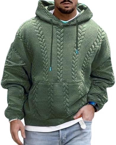Bengbobar Knitted Hoodies for Men Casual Loose Long Sleeve Solid Color Sweatshirts Llightweight Sweatshirt with Hood