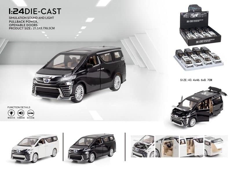 Image of 1:24 Scale Big Toyota Alphard Toy Car | Metal Pullback Diecast Car for Kids with Openable Doors, Sound, Light Effects Toy for Car Enthusiasts (Color As Per Available),black