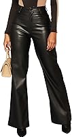 hibshaby Women's High Waisted Faux Leather Straight Leg Pants - Loose Fit Plus Size Black