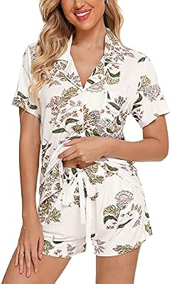 Samring Cute Pajama Sets for Women Button Down Modal Pjs Soft Lounge Set
