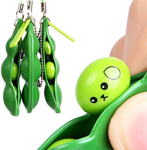Fidget Toys( Package of 3) Squeeze-a-Bean Soybean Keychain Mobile Chain Fidget Relieves Stress and Anxiety for Children and Adults