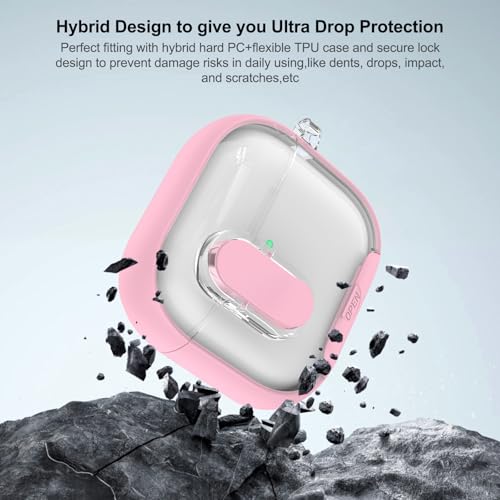 Image of Aircawin for Airpods 4 Case Clear,Secure Lock for Airpods 4th Generation Case Cover with Phone Stand and Magsafe Function,Auto Pop-up,Hybrid Protection Design with Carabiner&Cleaning Pen-Pink