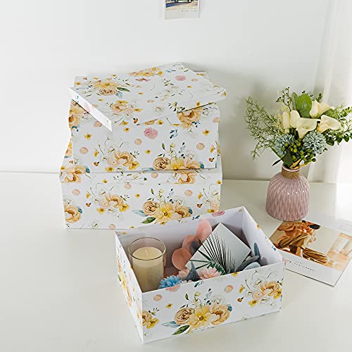 Soul & Lane Decorative Cardboard Boxes For Home Décor - Floral Bouquet, Set Of 3: Nesting Gift Boxes With Lids, Paperboard Storage Boxes For Organizing, Large Keepsake Memory Boxes For Photos #TOP4