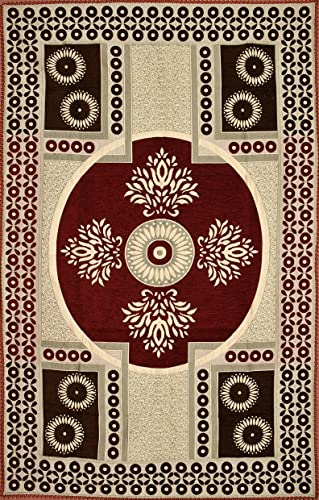 Image of Printed Chenille Velvet Diwan Set - 8 Pieces (1 Single Bedsheet, 5 Cushion Covers, 2 Bolster Covers), Printed Velvet Fabric Cover Set Soft for Living Room & Bedroom (8 Pieces, Maroon)