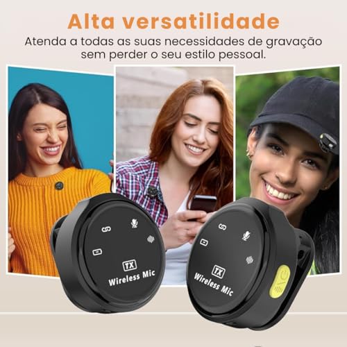 Microfone de Lapela Sem Fio Profissional Compatível iPhone/Tipo-C Moderno 2 Mini Microfones Redução