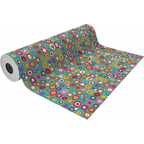 Bobina Papel Regalo ANDINA, 31 cm. x 85 m. (VERDE CIRCULOS MULTICOLOR)