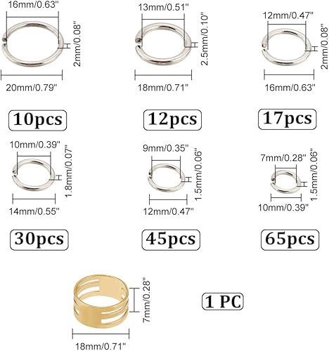Miniatura 2 de UNICRAFTALE Alrededor de 180 anillos de salto de 6 tamaños, anillos de acero inoxidable cerrados pero sin soldar, anillos de latón con eslabones de