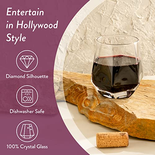 Warmest Spirit Stemless Wine Glasses Set Of 6 - Hexagon Shaped Crystal Wine Glass Set For Red Or White Wine - Beveled Sides Feels Like A Diamond & Lets Wine Breathe #TOP2