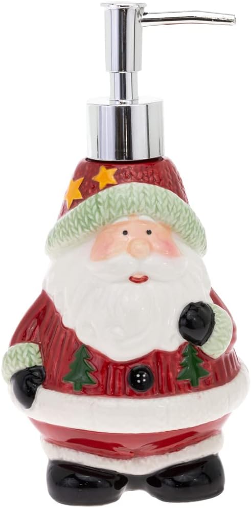 Boston International Ceramic Soap Dispenser Christmas Winter Holiday Refillable Liquid Hand Soap Bottle with Pump, 13-Ounces, Jolly Santa (Pack of 4)