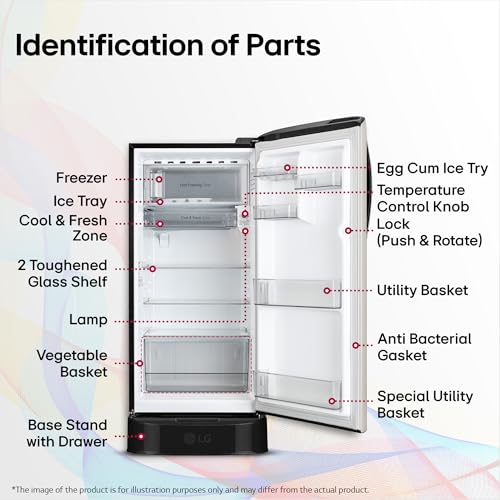 LG 201 L, 5 Star, Smart Inverter, Direct Cool Single Door Refrigerator (GLD2156ZHNB, Natural Biege, Base stand with Drawer) 8 51BjTelKtZL