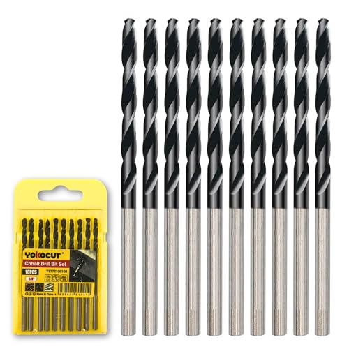 1/8 Inch Cobalt Drill Bit 10PCS | High Speed Steel | Drill Bit for Stainless Steel and Hardened Metal | HSS M35 Titanium Aluminum Nitride Coating