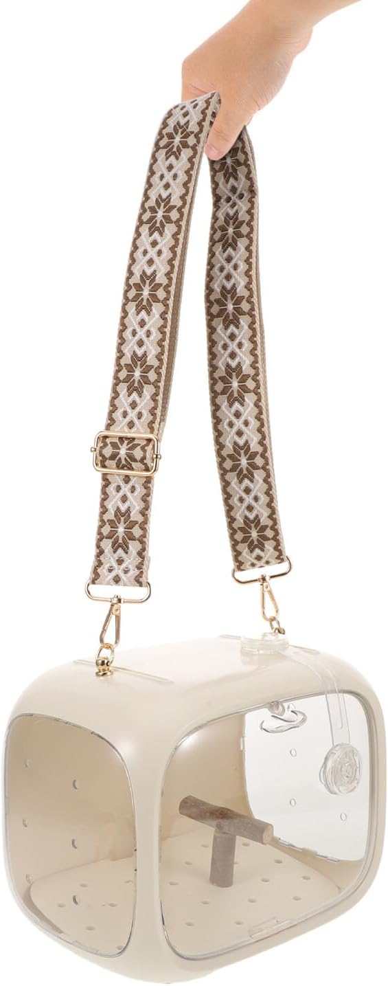 Portable Bird Travel Carrier Cage with Stand Ventilated Parrot Travel Cage Adjustable Strap Food Bowl Lightweight Plastic Bird Transport Bag Parakeets