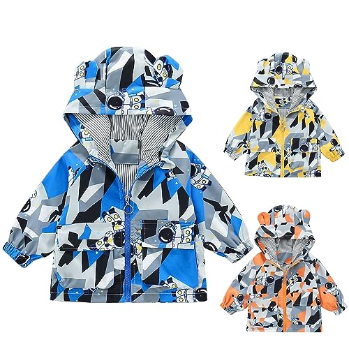 Toddler Kids Hooded Rain Jacket Ear Windproof Zip 𝗖artoon Print Raincoat Lightweight Outerwear with Pocket3