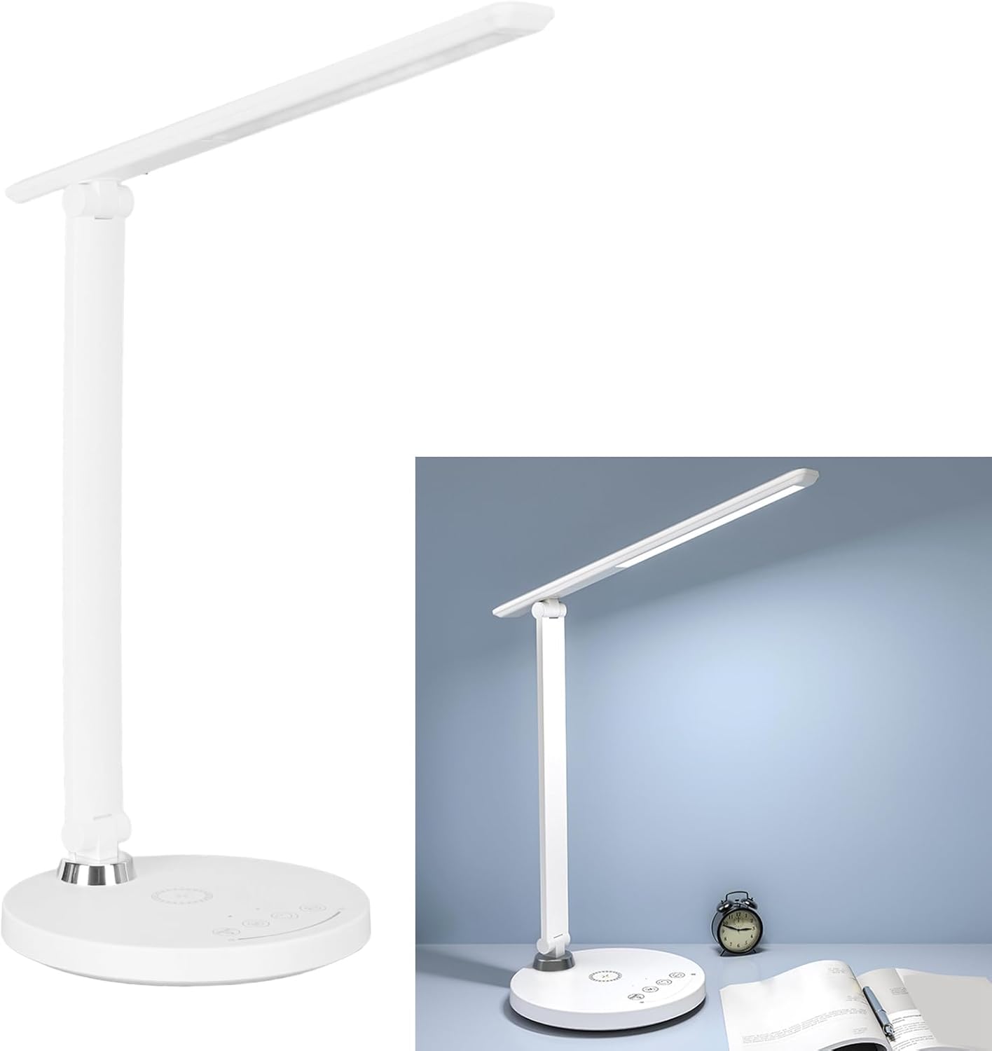 Yoidesu LED Desk Lamp, Touch Control LED Table Lamp with 5 Lighting Color Modes Stepless Dimming, Eye Caring Task Light with USB Charging Port for Working Reading Office