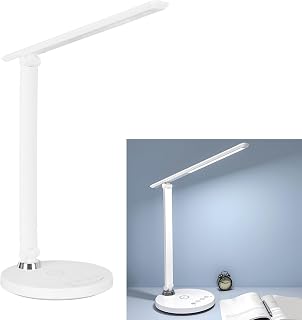 LED Table Lamp with 5 Color Lighting Modes, Stepless Dimming, Touch Control Desk Lamp for Working Reading Office, Multi Angle Lighting, Supports Wireless Charging