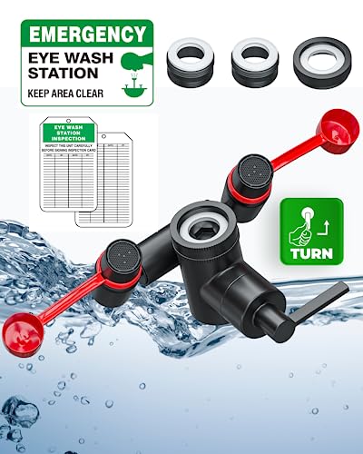 Skywin Eye Wash Kit - Black Eye Wash Units, Faucet Mounted Emergency Eye Wash Station Sink Attachment - Continuous Flow Eyewash Station With Common Sink Adapters And Inspection Tags #TOP22