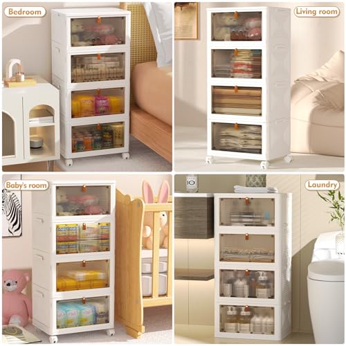 4 Tier Plastic Storage Bins with Lid 23QT, Stackable Storage Containers with Wheels, Folding Storage Boxes, Stackable Storage Bins, Closet Organizers and Storage for Living Room,Office,Dorm - Image 4