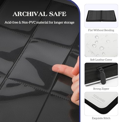 Image of Trading Card Binder, 9 Side Loading Pocket Card Album Hold Up to 540 Cards, Zipper Binder for Cards Collection, TCG Card Holder for Game Card, Sports Card, Yugioh, MTG etc. (White)