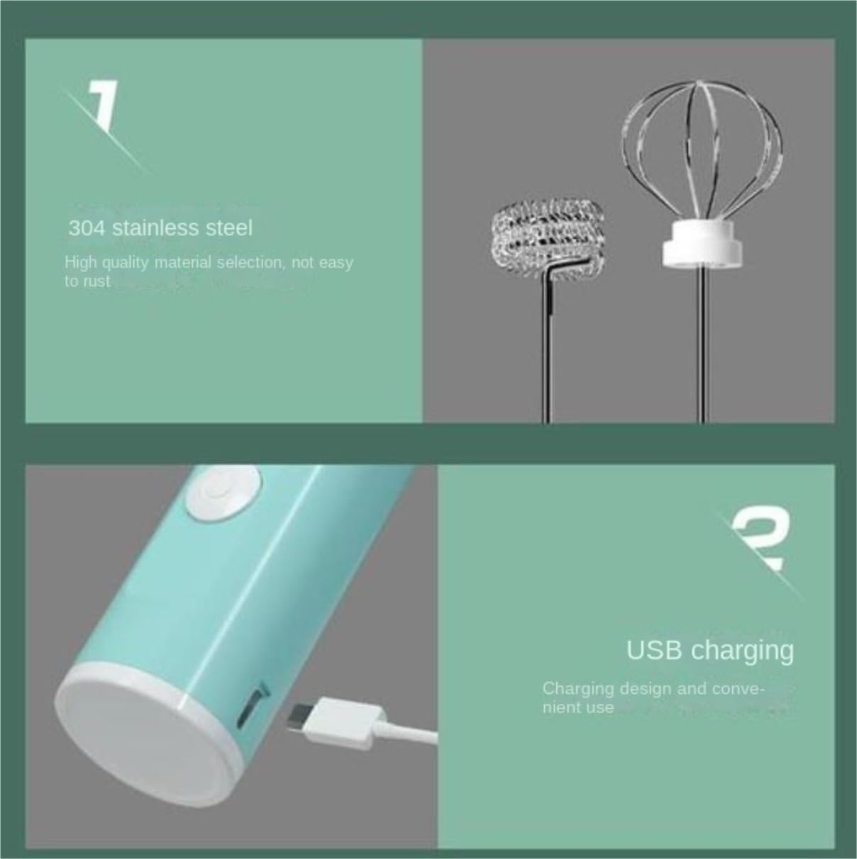 Espumador de Leche, Batidora Eléctrica Batidora Espumador De Leche De Mano Cargador USB Batidor De Burbujas De Acero Inoxidable Bubbler Leche para Capuchino(Rot)