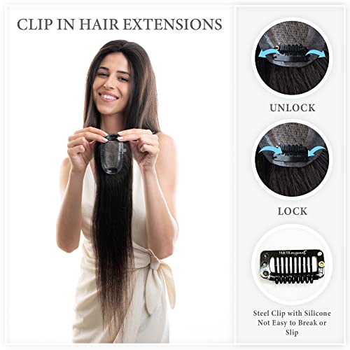Image of Hair Originals 100% Human Hair Extensions for Women, Clip in Scalp Topper /Hair Topper, Silk Based- (6 inchx4 inch, 16 Inches, Natural Brown)